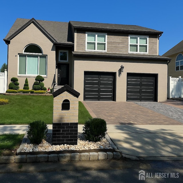 9 Helene St, Old Bridge, NJ 08857 - view of front of home with brick siding, a garage, decorative driveway, and a front yard