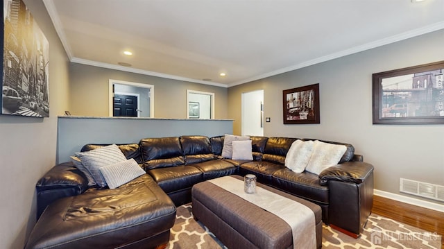 9 Helene St, Old Bridge, NJ 08857 - living room featuring recessed lighting, wood finished floors, baseboards, and ornamental molding