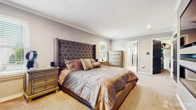 9 Helene St, Old Bridge, NJ 08857 - bedroom with crown molding, light carpet, a spacious closet, baseboards, and ensuite bath