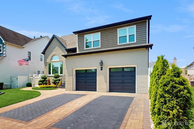 9 Helene St, Old Bridge, NJ 08857 - view of front of home with an attached garage, decorative driveway, brick siding, and a gate