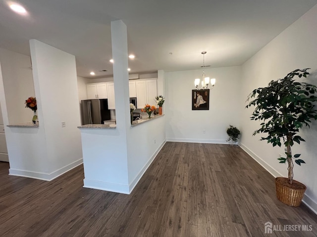 812 Stiller Ln, Monroe, NJ 08831 - kitchen featuring freestanding refrigerator, dark wood-style floors, recessed lighting, white cabinets, and baseboards