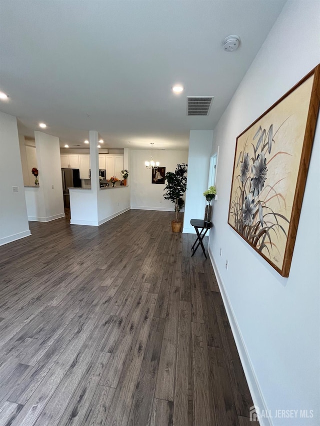 812 Stiller Ln, Monroe, NJ 08831 - living area with dark wood finished floors, recessed lighting, a chandelier, and baseboards