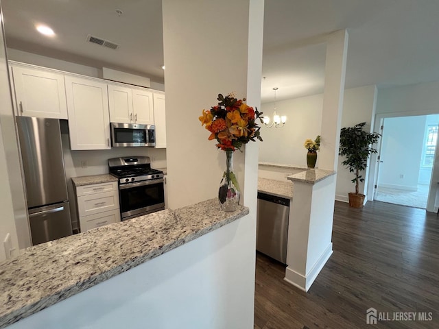812 Stiller Ln, Monroe, NJ 08831 - kitchen featuring stainless steel appliances, dark wood-type flooring, white cabinetry, light stone counters, and a peninsula