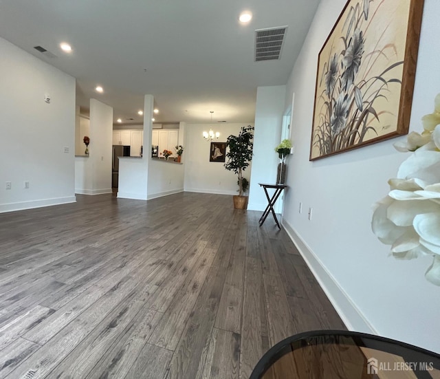 812 Stiller Ln, Monroe, NJ 08831 - living room featuring dark wood finished floors, a chandelier, recessed lighting, and baseboards