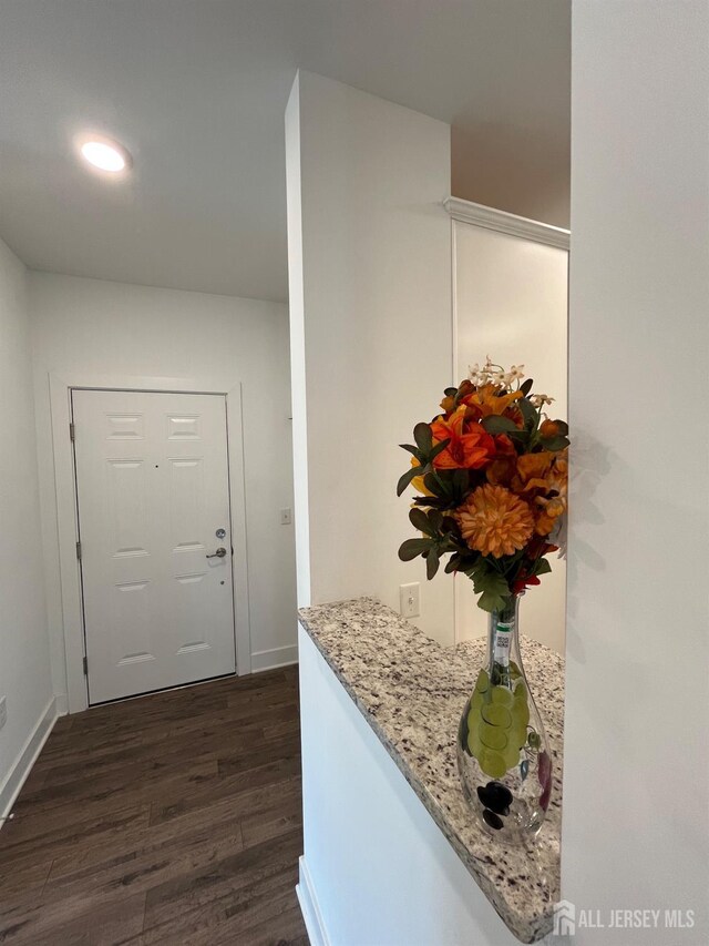 812 Stiller Ln, Monroe, NJ 08831 - hall with dark wood-type flooring, baseboards, and recessed lighting