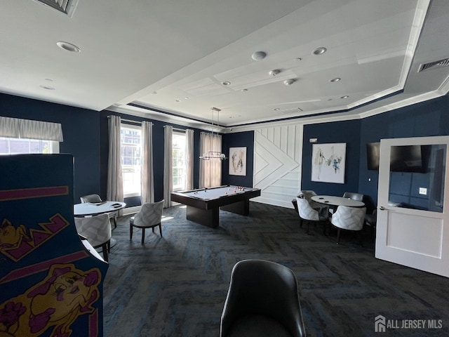 812 Stiller Ln, Monroe, NJ 08831 - playroom featuring a tray ceiling and billiards table