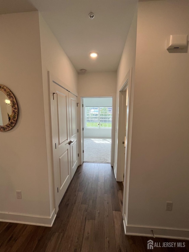812 Stiller Ln, Monroe, NJ 08831 - corridor featuring baseboards, dark wood-style flooring, and recessed lighting