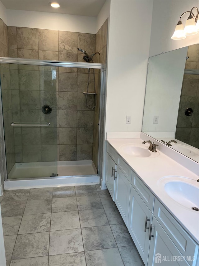 812 Stiller Ln, Monroe, NJ 08831 - bathroom with a stall shower, double vanity, and recessed lighting