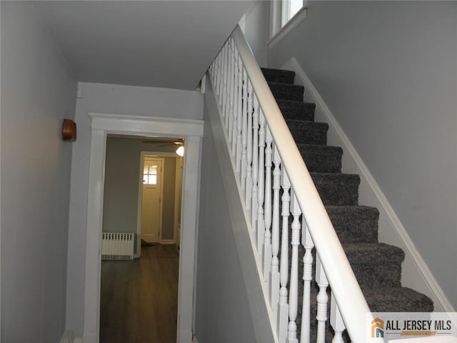 5 E Kupsch St, Sayreville, NJ 08872 - stairway featuring radiator heating unit, wood finished floors, and baseboards
