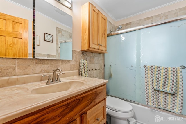 44 Pleasant Ave, Iselin, NJ 08830 - full bathroom featuring vanity, shower / bath combination with glass door, and crown molding