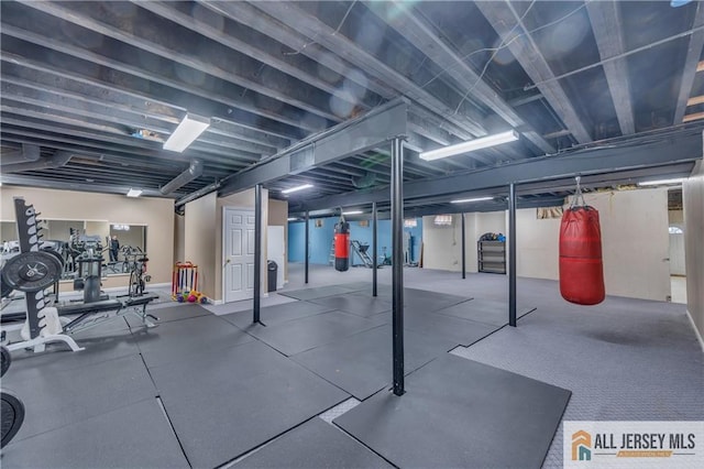 finished basement with rubber floors