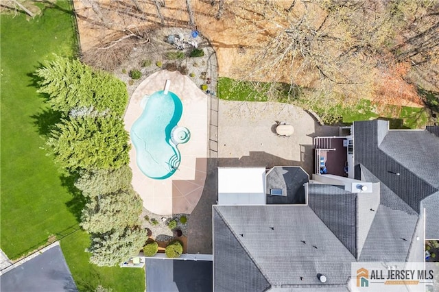 aerial view of a pool area