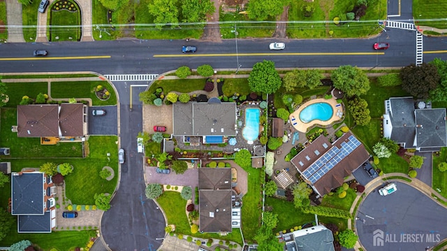 aerial view of a pool area