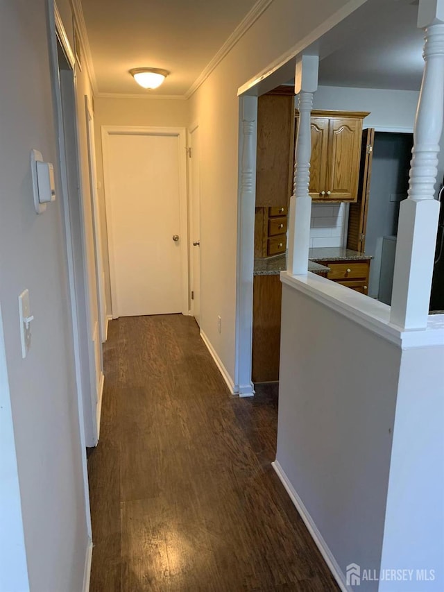 151 Wyndham Pl, Robbinsville, NJ 08691 - hall featuring dark wood-type flooring and crown molding