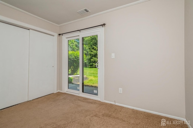 151 Wyndham Pl, Robbinsville, NJ 08691 - unfurnished bedroom with carpet, ornamental molding, a closet, and access to exterior