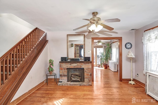 352 Parker Ave, South Amboy, NJ 08879 - living room with stairs, a ceiling fan, hardwood / wood-style flooring, and plenty of natural light