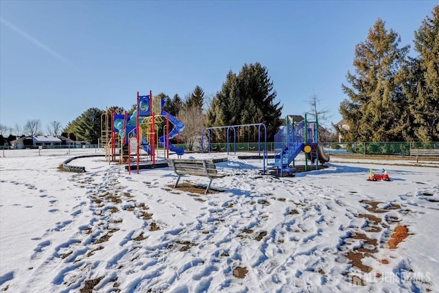 view of snow covered playground