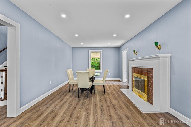 790 Ridge Rd, South Brunswick, NJ 08852 - dining area featuring wood finished floors, recessed lighting, and a fireplace