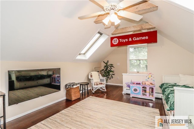 687 Spotswood-Englishtown Rd, Monroe, NJ 08831 - recreation room with wood finished floors, a skylight, lofted ceiling, baseboards, and a ceiling fan