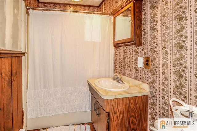 687 Spotswood-Englishtown Rd, Monroe, NJ 08831 - full bathroom featuring wallpapered walls and vanity