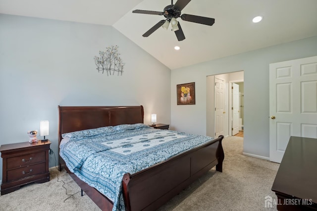 181 Windsong Cir E, Brunswick, NJ 08816 - bedroom featuring lofted ceiling, light carpet, baseboards, recessed lighting, and a ceiling fan