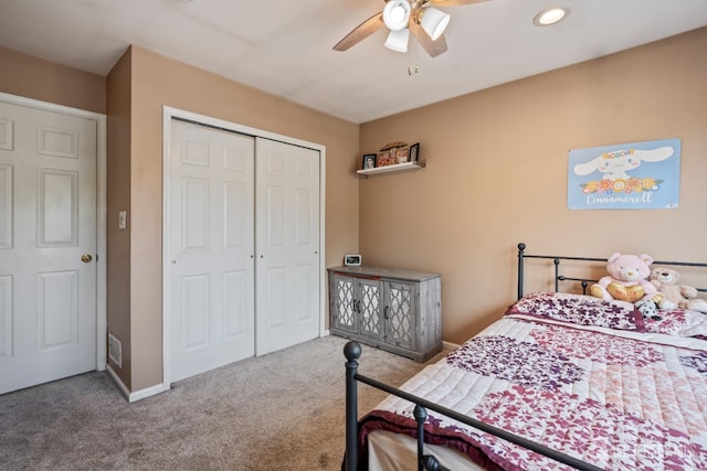 181 Windsong Cir E, Brunswick, NJ 08816 - bedroom featuring carpet floors, a closet, a ceiling fan, baseboards, and recessed lighting