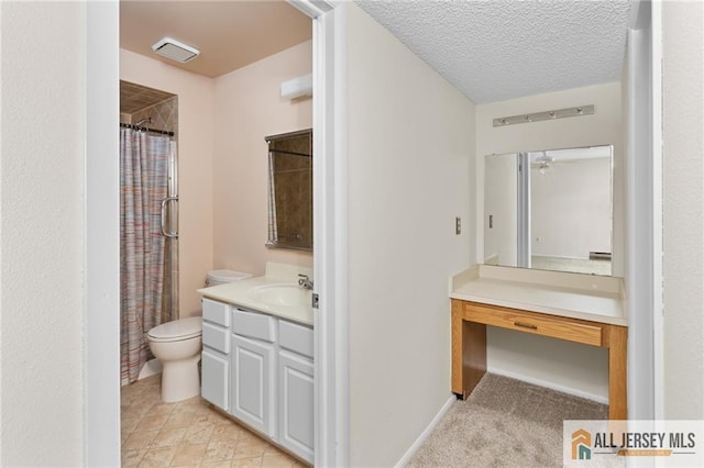 747 Marlton Rd Unit 747A, Monroe, NJ 08831 - bathroom featuring toilet, vanity, a shower with curtain, a ceiling fan, and a textured ceiling