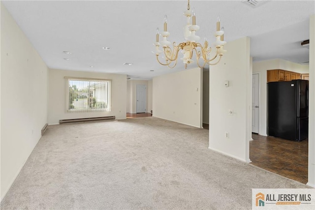 747 Marlton Rd Unit 747A, Monroe, NJ 08831 - unfurnished living room with a baseboard radiator, carpet flooring, a chandelier, baseboards, and recessed lighting
