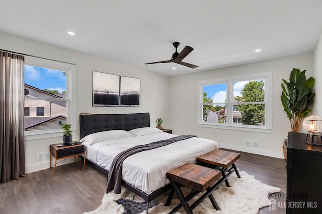 18 Heritage Dr, Edison, NJ 08820 - bedroom featuring baseboards, wood finished floors, recessed lighting, and a ceiling fan
