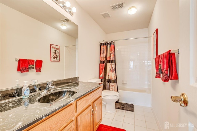 full bathroom featuring tile patterned floors, toilet, and visible vents