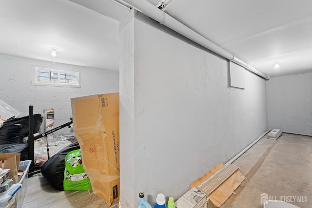 basement featuring concrete block wall