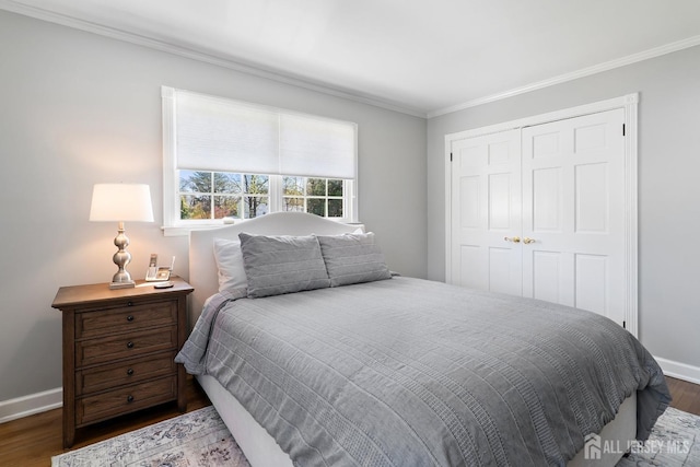 46 Hosford Ave, Leonardo, NJ 07737 - bedroom with ornamental molding, a closet, wood finished floors, and baseboards