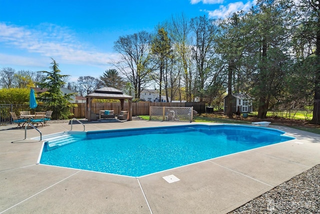 46 Hosford Ave, Leonardo, NJ 07737 - view of pool featuring a gazebo, a patio area, a fenced backyard, outdoor lounge area, and a diving board