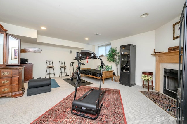 31 Capica Ct Unit 79, Old Bridge, NJ 08879 - workout room with carpet floors, a fireplace, and recessed lighting