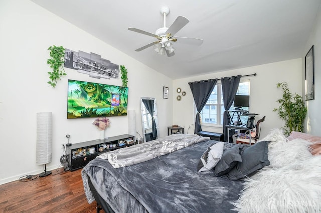 31 Capica Ct Unit 79, Old Bridge, NJ 08879 - bedroom with vaulted ceiling, dark wood-type flooring, ceiling fan, and baseboards