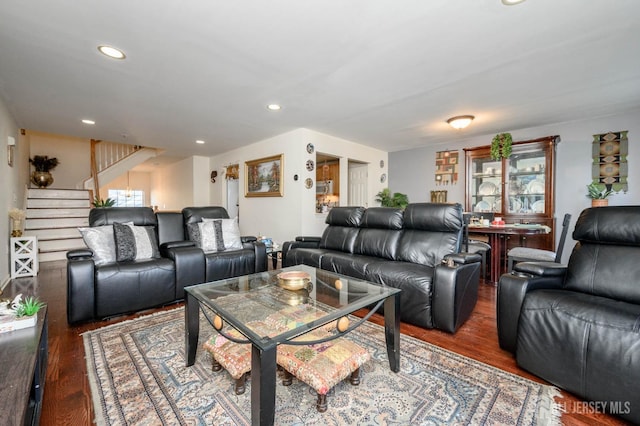 31 Capica Ct Unit 79, Old Bridge, NJ 08879 - living area with stairs, wood finished floors, and recessed lighting