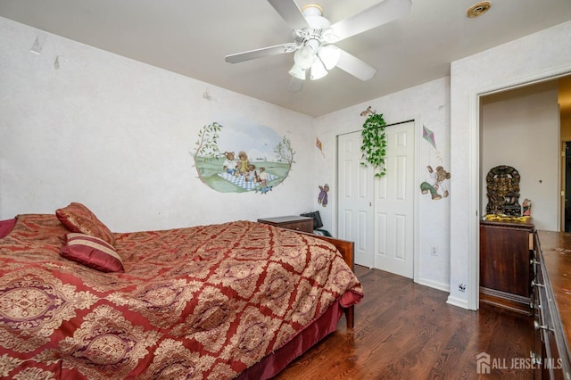 31 Capica Ct Unit 79, Old Bridge, NJ 08879 - bedroom featuring dark wood finished floors, a closet, and ceiling fan