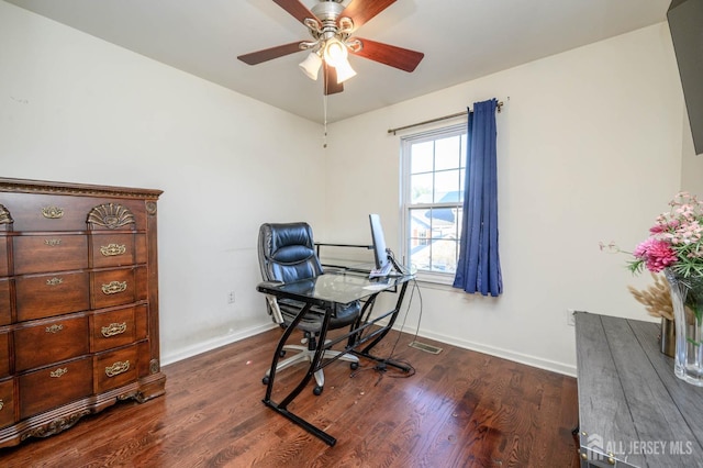 31 Capica Ct Unit 79, Old Bridge, NJ 08879 - office space featuring dark wood-style flooring, baseboards, and a ceiling fan