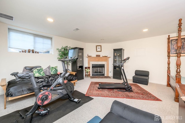 31 Capica Ct Unit 79, Old Bridge, NJ 08879 - workout room with carpet floors, a fireplace, recessed lighting, and baseboards