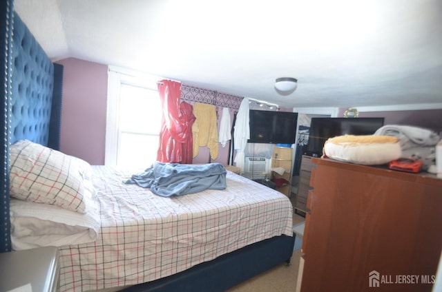 bedroom with lofted ceiling