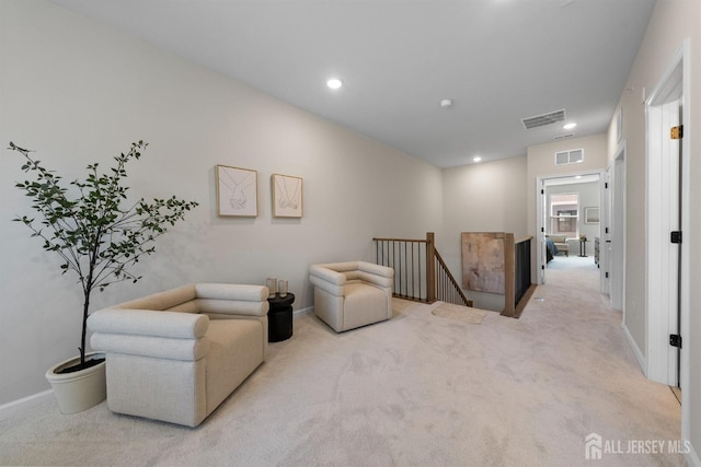 1306 Parker Blvd, West Windsor, NJ 08550 - sitting room featuring an upstairs landing, carpet floors, and recessed lighting