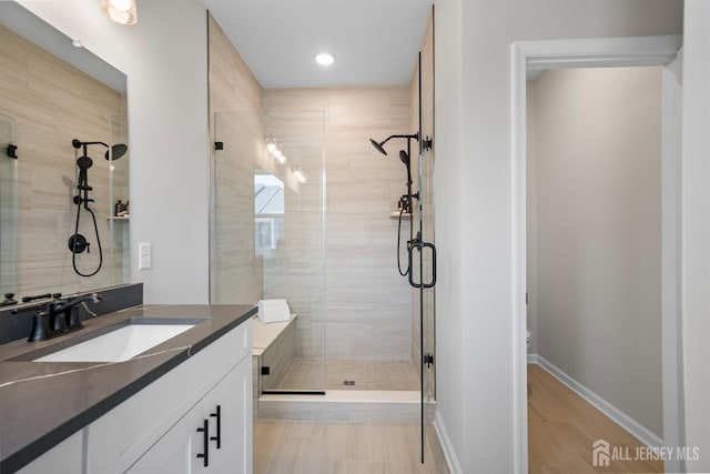 1306 Parker Blvd, West Windsor, NJ 08550 - bathroom with a shower stall, vanity, and recessed lighting