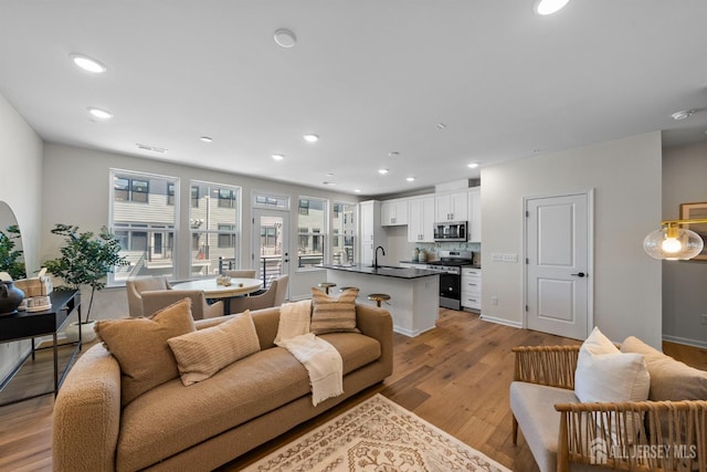 1306 Parker Blvd, West Windsor, NJ 08550 - living room with light wood-style floors and recessed lighting