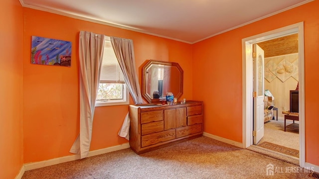 bedroom featuring carpet and ornamental molding