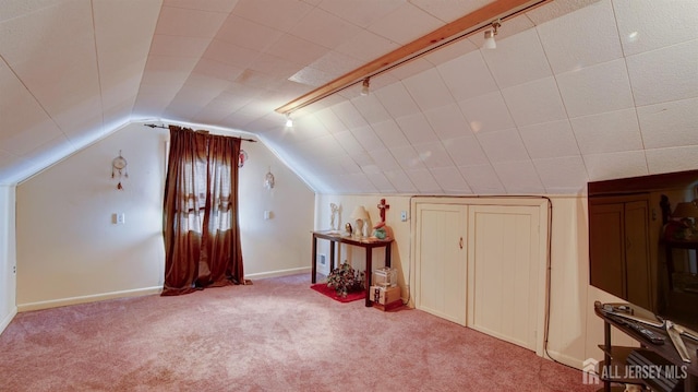 additional living space featuring light carpet and vaulted ceiling