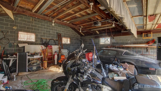 garage with a garage door opener