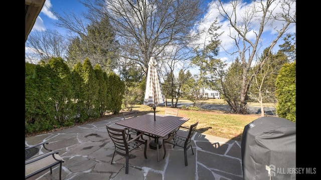 view of patio / terrace featuring grilling area and outdoor dining area