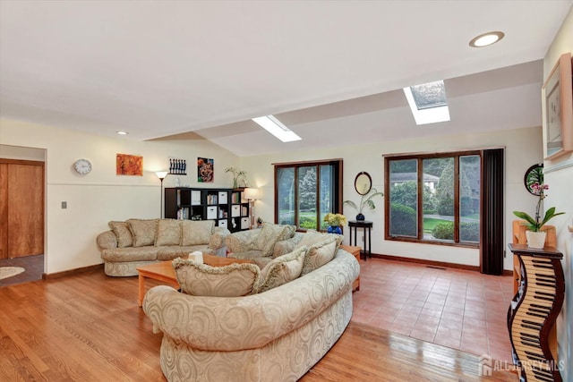 25 Deer Path, Holmdel, NJ 07733 - living room with a skylight, light wood-type flooring, and recessed lighting