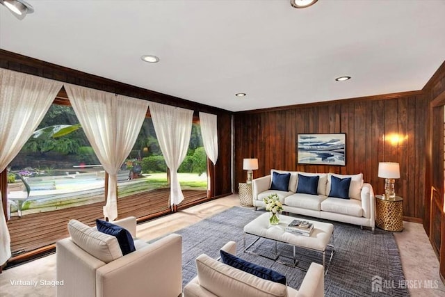 25 Deer Path, Holmdel, NJ 07733 - living room with wood walls and recessed lighting