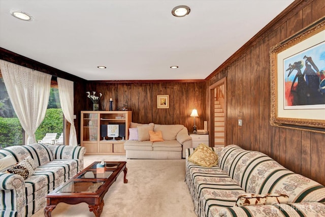 25 Deer Path, Holmdel, NJ 07733 - living area featuring carpet, wooden walls, and recessed lighting